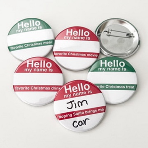 Christmas Party Conversation Buttons - Hello My Name Is Buttons - Red & Green