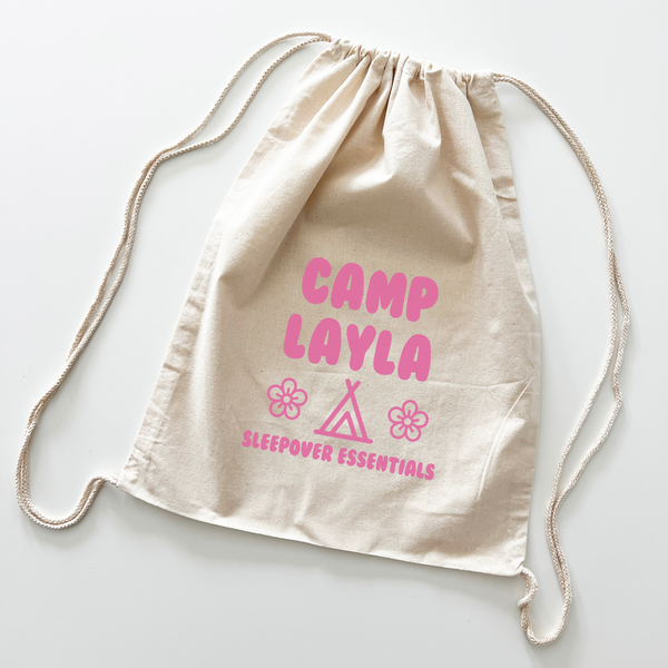 Sleepover Essentials Personalized Drawstring Cotton Backpacks