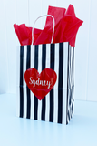 black white striped bags red heart