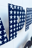 navy blue white stars letter banner