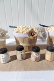 Popcorn Bar | Lace & Burlap Flowers | Party in a Box
