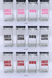 pink black berry color labels for popcorn spice jars