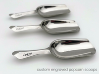 silver metal popcorn scoops engraved