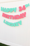 mint coral happy birthday name banner