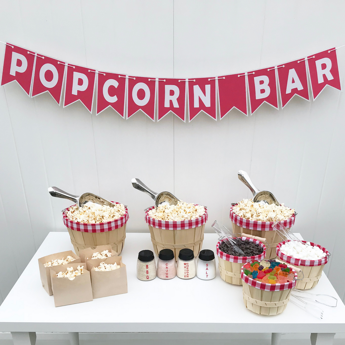 Red & White Gingham Popcorn Bar, Party in a Box – Sweet Lane Events