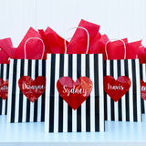 black white striped heart gift bags 